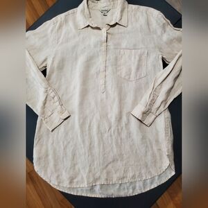 Lucky Brand 100% Linen Button Down Shirt Womens Small Beige Lightweight Summer T